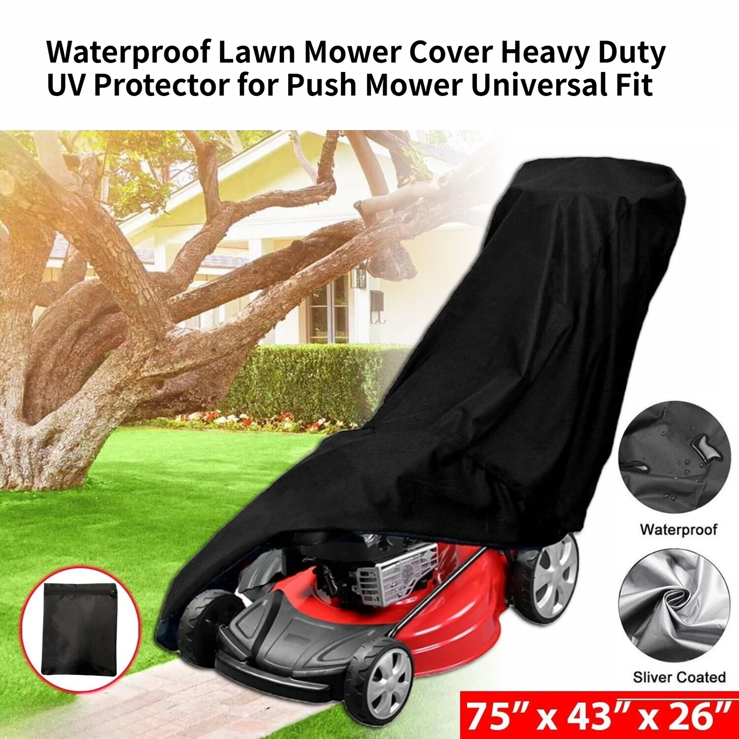 Waterproof Lawn Mower Cover Heavy Duty UV Protector for Push Mower Universal Fit