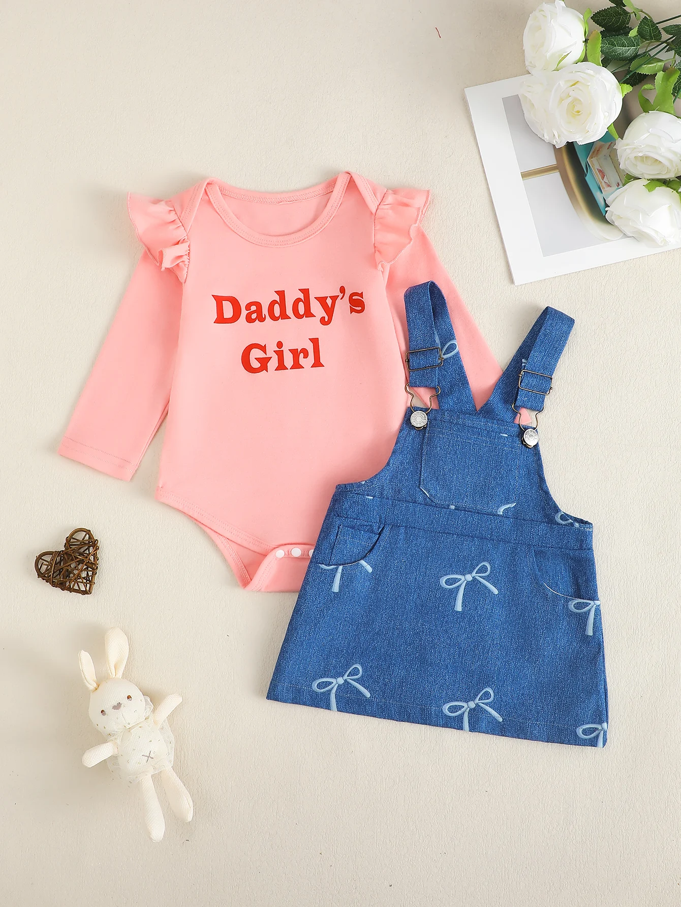 Set aus Langarmshirt und Overall für Kleinkinder mit Buchstaben-Aufdruck, Outfit für Babys und Mädchen