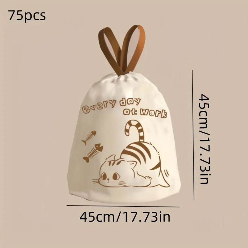 75 pieces/roll drawstring garbage bags, household portable tear free garbage bags, kitchen cleaning bags