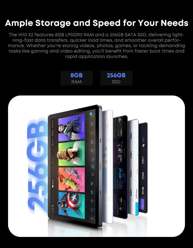 CHUWI Hi10 X2 Windows Tablets With Keyboard Laptop 10.1'' Intel Core i3-10100Y 8GB RAM 256GB SSD 2 In 1 Tablet PC 4K Windows11 WIFI6
