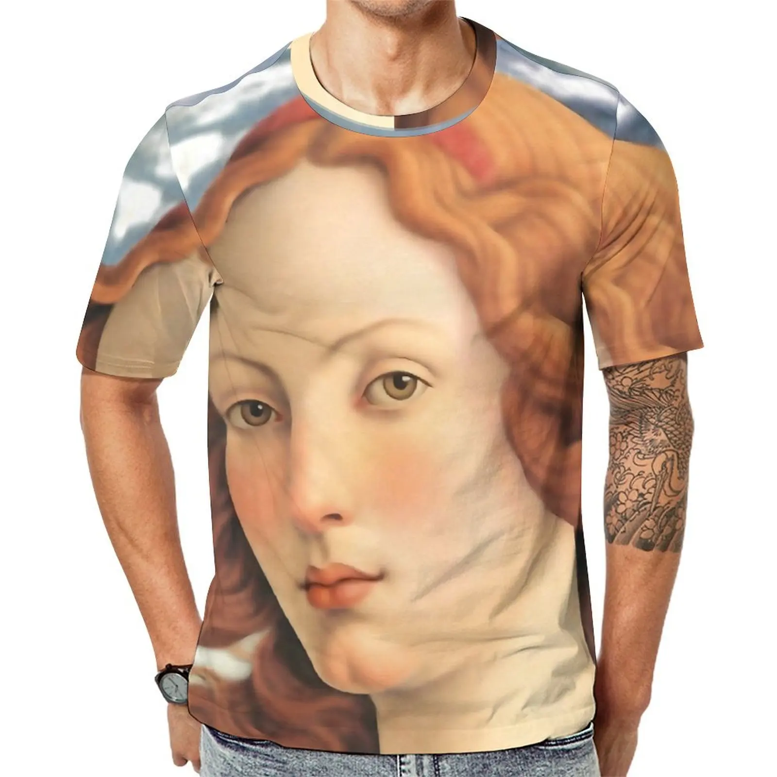 Venus by Sandros Botticelli T Shirt Portrait of Goddess Hip Hop T Shirts Male Casual Tshirt Short Sleeves Clothes Plus Size