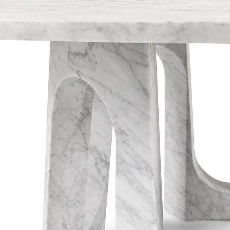 Italian Minimalist White Round Marble Dining Table with Medium Flower Arches Design for Villa Large Flat Floor Special Use