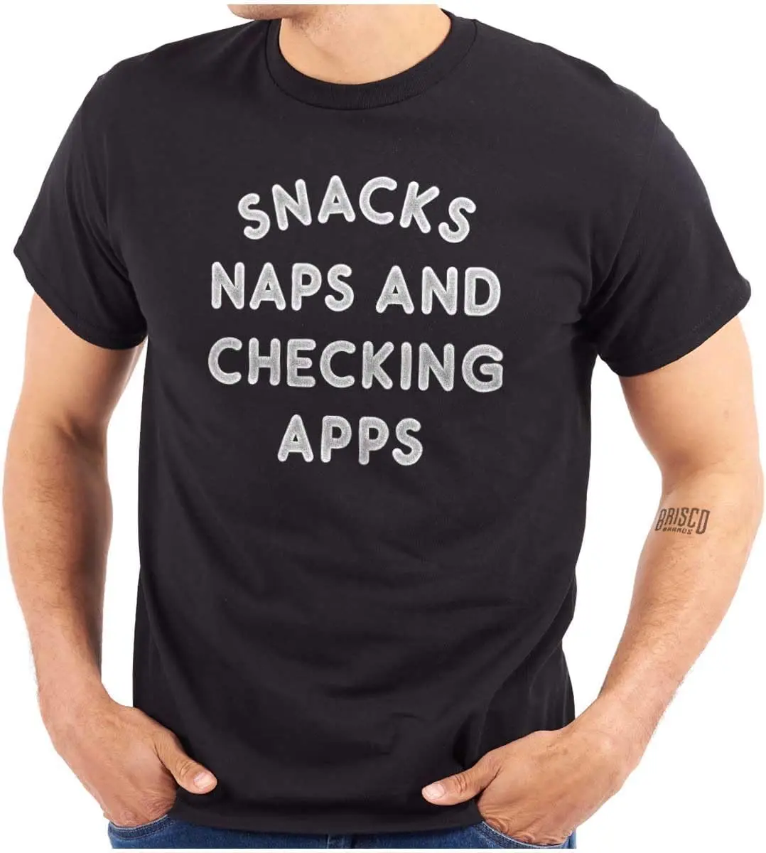 Brisco Brands Snacks Naps Checking Apps Lazy Chill Graphic T Shirt Men or Women