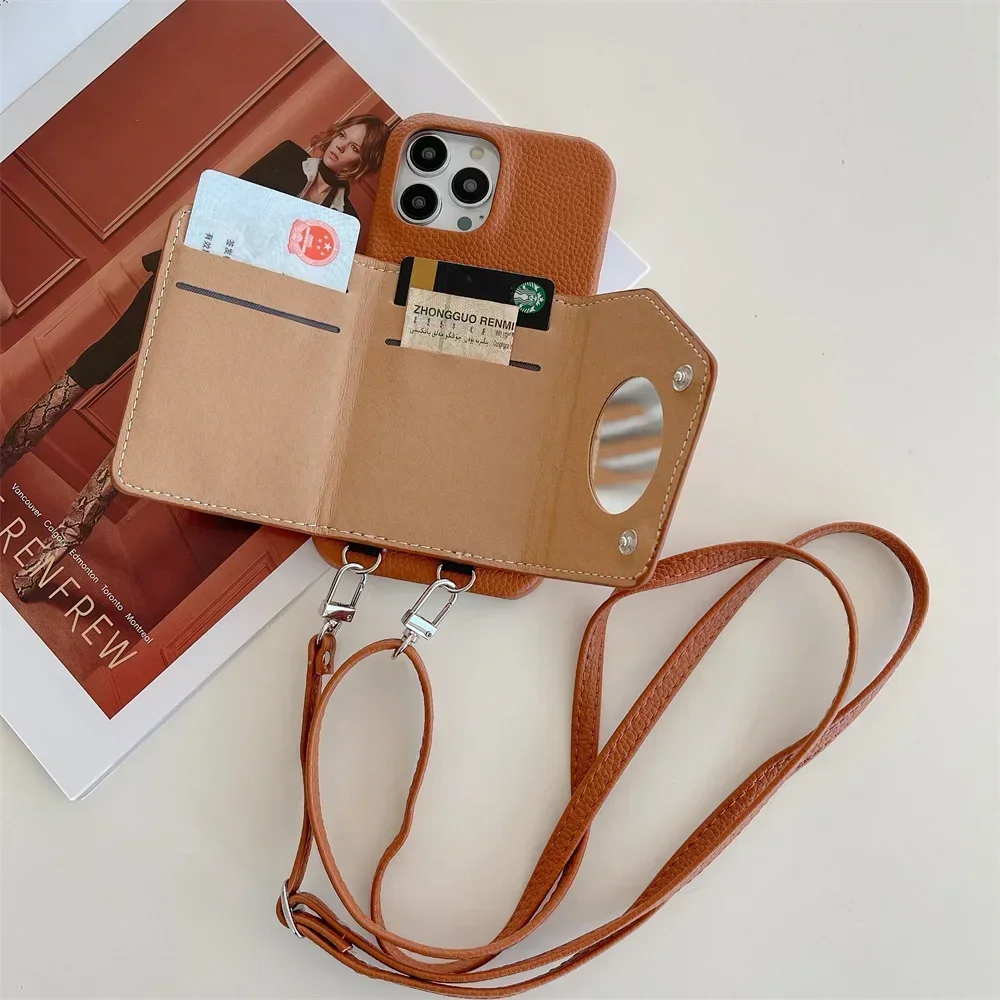 Crossbody Wallet Phone Case For iPhone 16 Pro Max 15 14 Plus 13 12 11 Mini Card Slot Holder Adjustable Lanyard PU Leather Cover