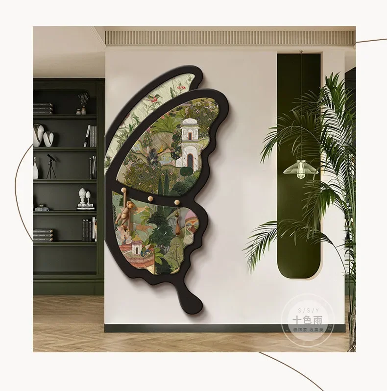 Medieval Style Entrance Pegboard Decorative Painting French Retro Butterfly Storage Hanging Coat Rack