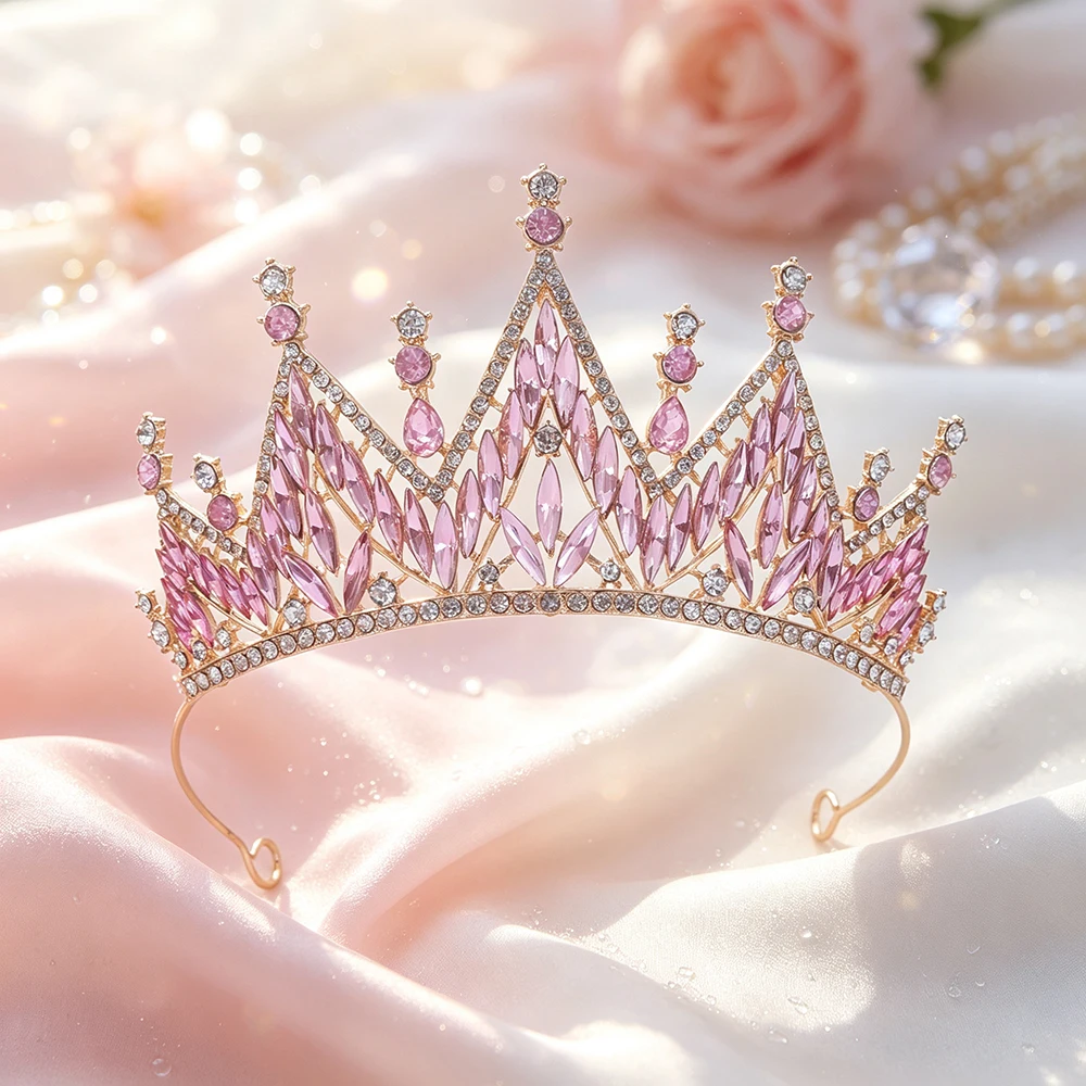 1 unidad, tiara nupcial de color dorado con pedrería, corona de reina para bodas, concursos de belleza, fiestas de graduación, cumpleaños, tocado para la cabeza, accesorios para el cabello de la novia, para mujeres.