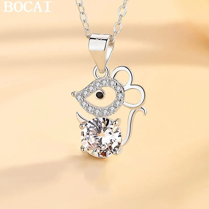 

BOCAI НОВЫЙ простой и нишевый комплект из чистого серебра S990 с подвеской в виде маленькой мыши из циркона