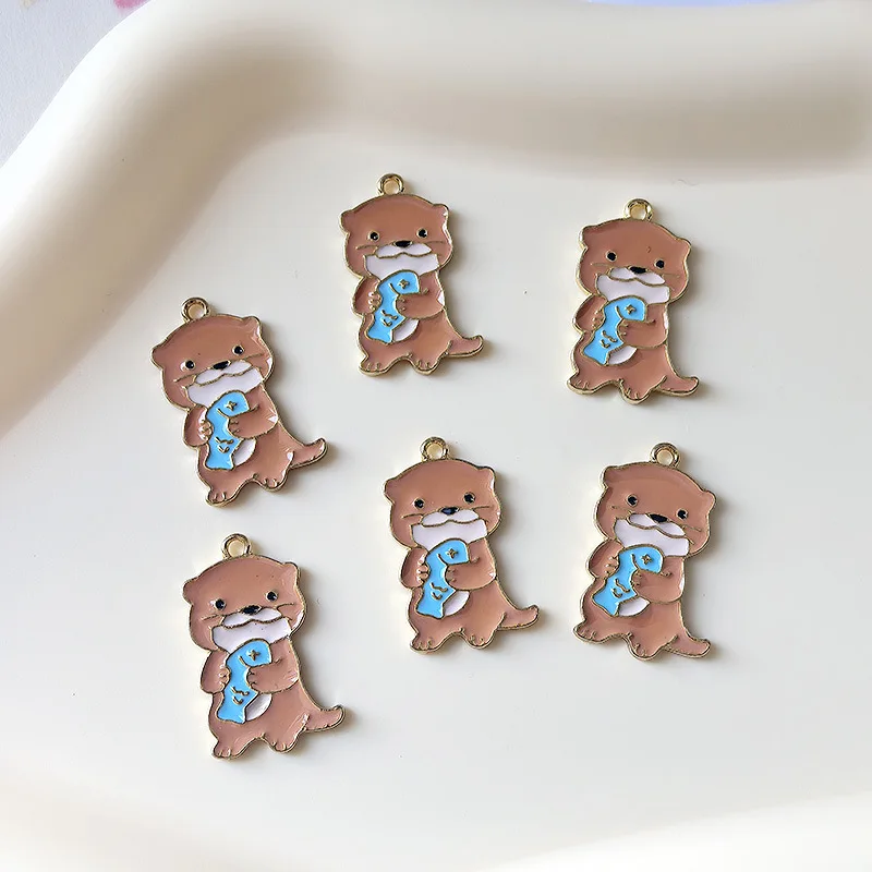 10pcs 18*28mm Alloy enamel Charms Cartoon cute Small fish Otter Pendant For Necklace earrings Key Chains Charm Jewelry make