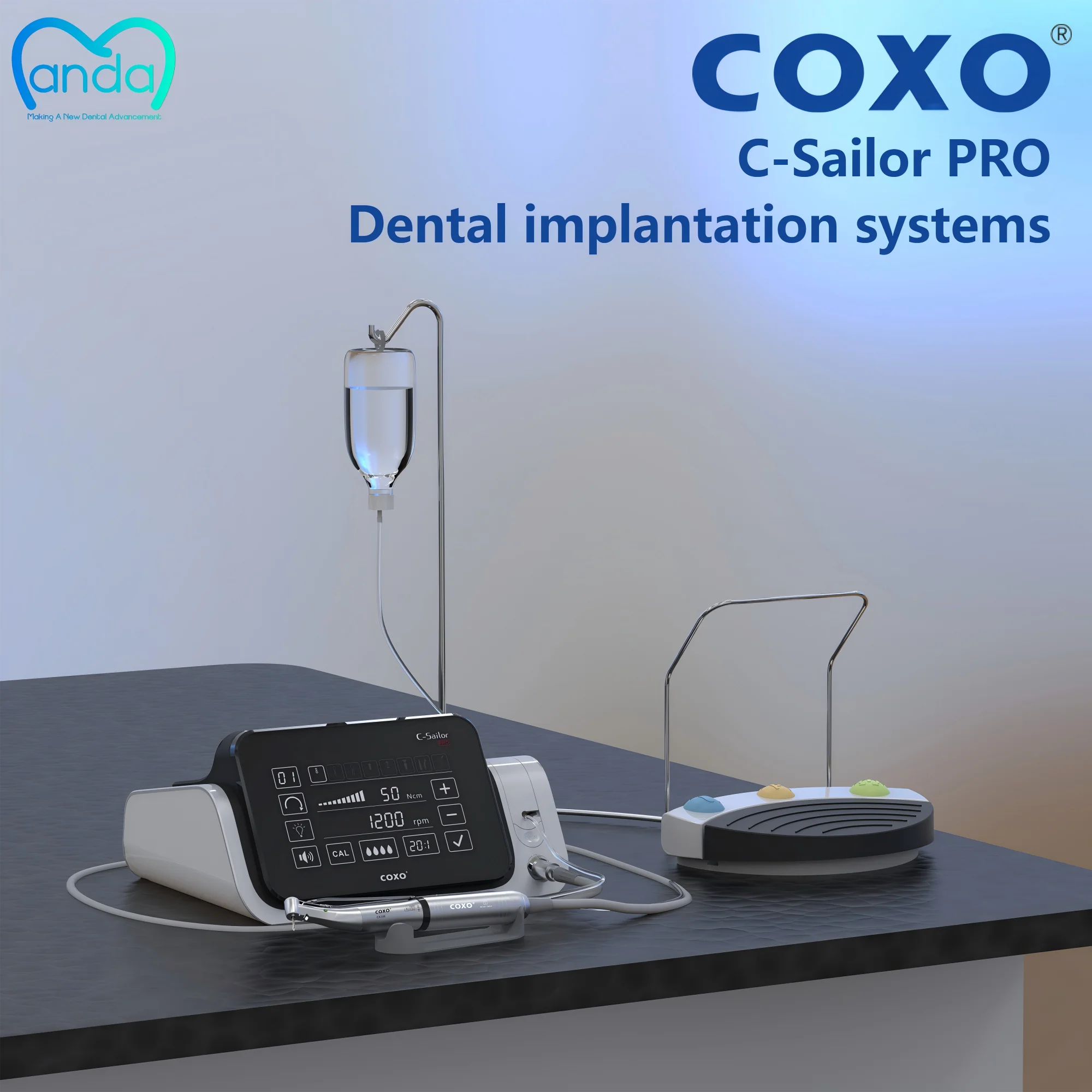 

Система зубных имплантатов MANDA Dent COXO C-Sailor Pro с сенсорным экраном и бесщеточным хирургическим двигателем, включает угол обзора 20:1