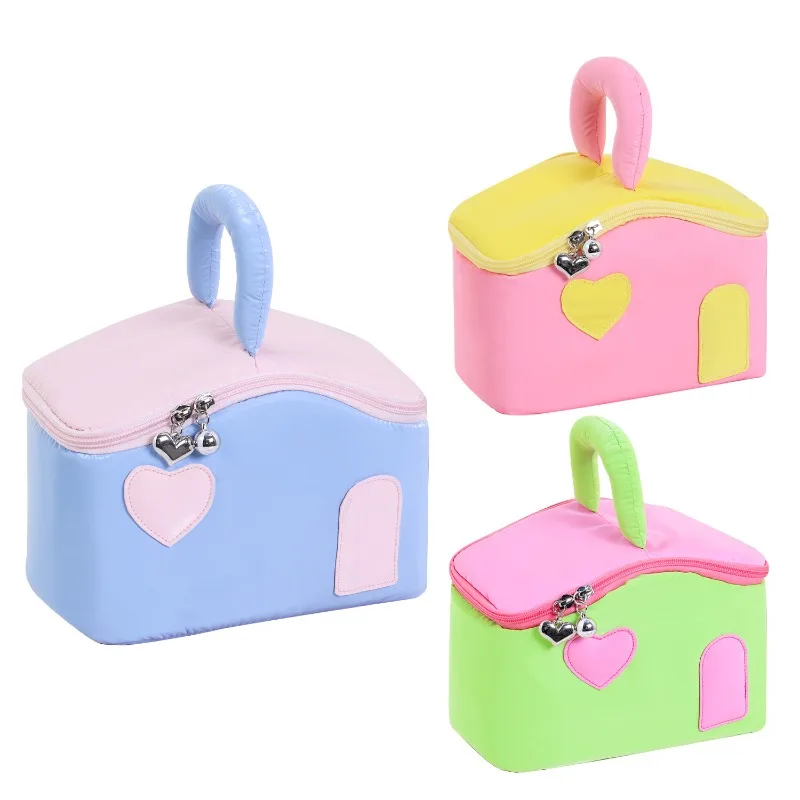 

Color matching small house cosmetic bag cute large capacity women's cosmetics storage going out toilet bag