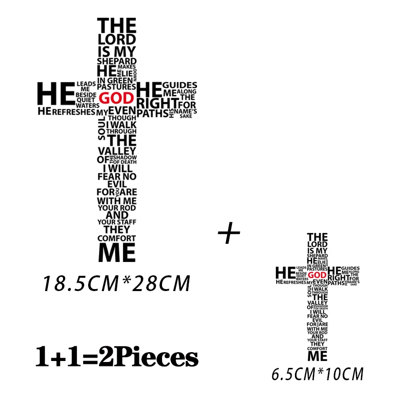 2Pcs/Lot Christianity Jesus Cross Heat Thermal Transfers Sticker Iron On Fusible Patches For Clothing Ironing Application DIY