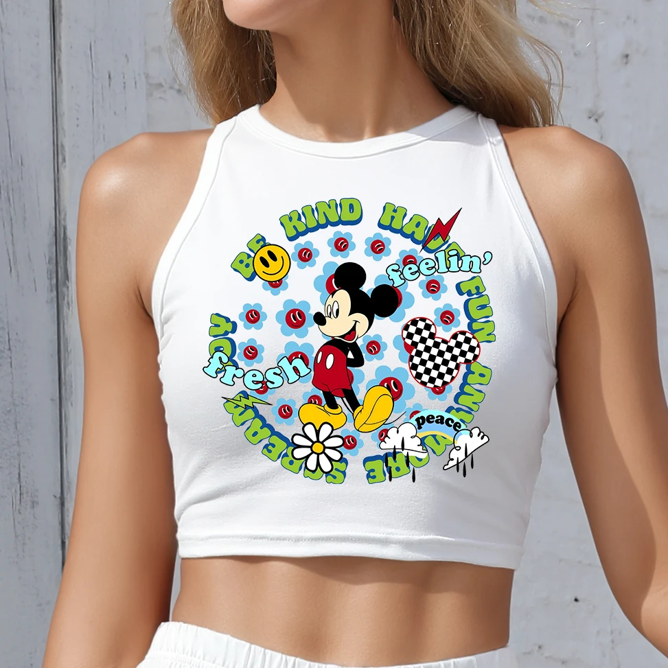 

Mickey Graphic Print Crop Tops Woman Sleeveless O Neck Shirts Girls Sexy Streetwear Female Y2k Fashion Disney Trip Vest Top