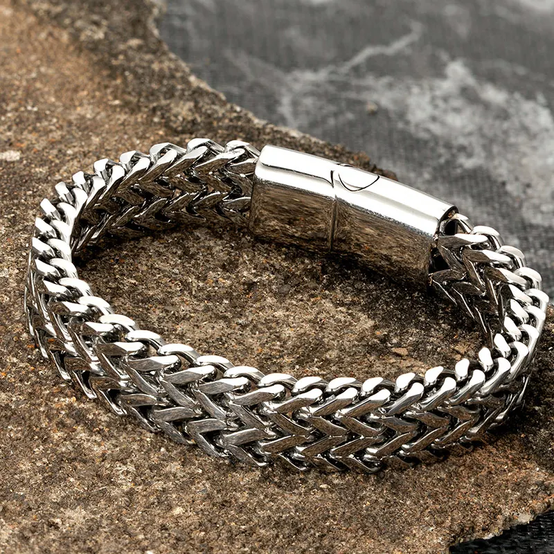 

Stainless Steel Chain Men Bracelet Punk Hand Accessories Magnetic Clasp Vintage Wristband Male Jewelry Wholesale Christmas Gifts