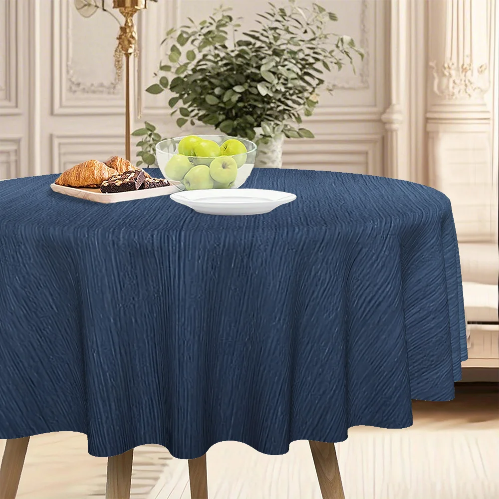 Industrial-style imitation blue metal texture printed circular tablecloth for kitchen and dining room.