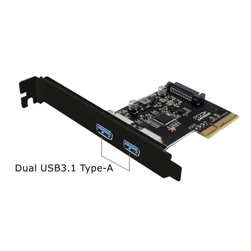 USB 3.1 PCI Express Riser 10Gbps USB3.1 Type-C Type-A ثنائي المنفذ USB 3.1 PCI-e تحكم USB3 Pcie X4 محول بطاقة توسيع