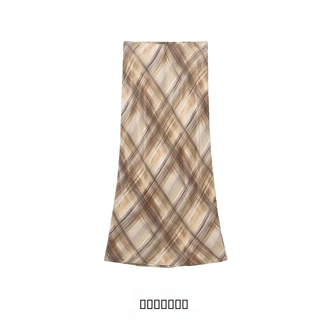 

KASLEAD Faionable Silk Satin Midi Skirt Women's Street Sle Stand Fit Ci Commute Polyester Fiber A-Line Skirt