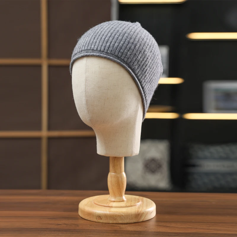 여성용 100% 순수 캐시미어 리브 니트 비니 겨울 따뜻하고 부드러운 스타일리시 다용도 가벼운 탄력성 있는 추운 날씨 액세서리