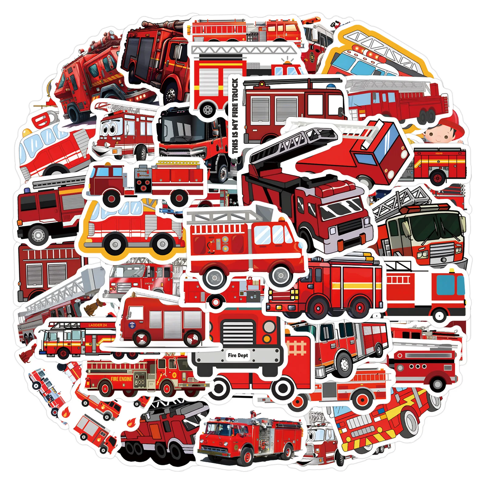 10/30/55PCS Cartoon Fire Truck Creative Stickers Graffiti Decoration Suitcase Water Cup Laptop Guitar Crapbook Waterproof Decal