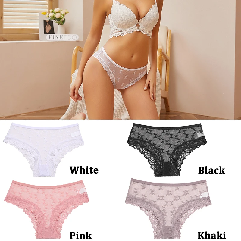 3Pcs Lace Brazilian pants For Women Low Rise Soft Intimates Transparent Thong Sexy Panties Ladies Comfortable Underpants Girls