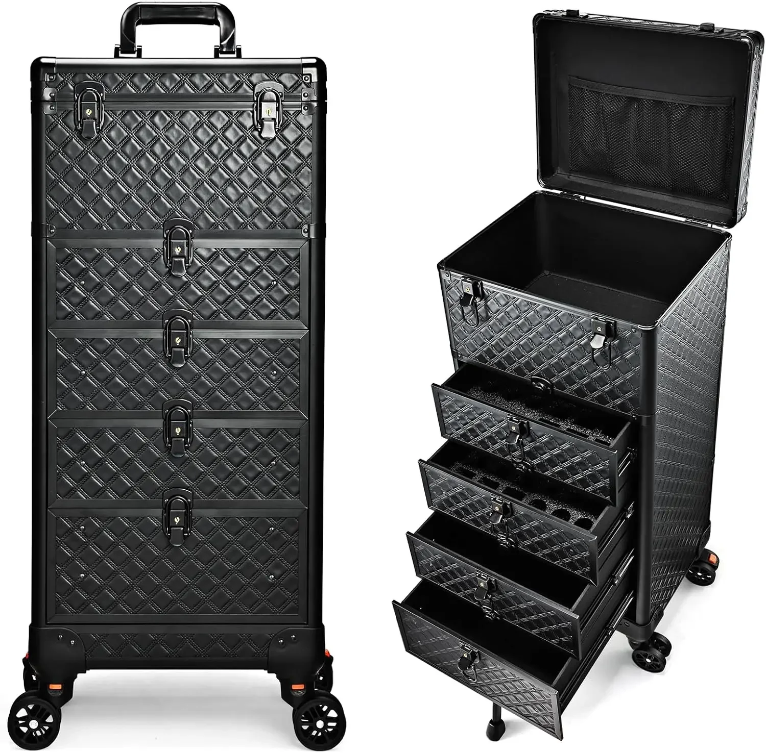 Nail Salon Cart With 4 Drawers,Rolling Makeup Train Case,Cosmetology Case On Wheels,Trolley Cart,Lockable Organizer