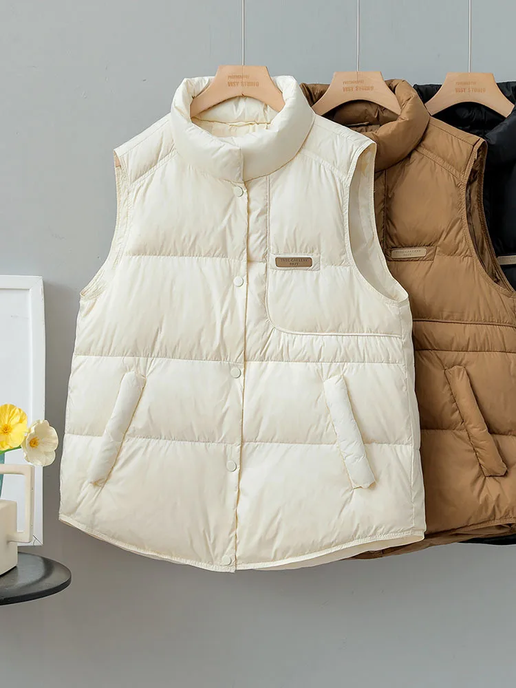 2023 New Winter Lightweight White Duck Down Sleeveless Vest Women Single Breasted Loose Fit Warm Short Puffer Waistcoat