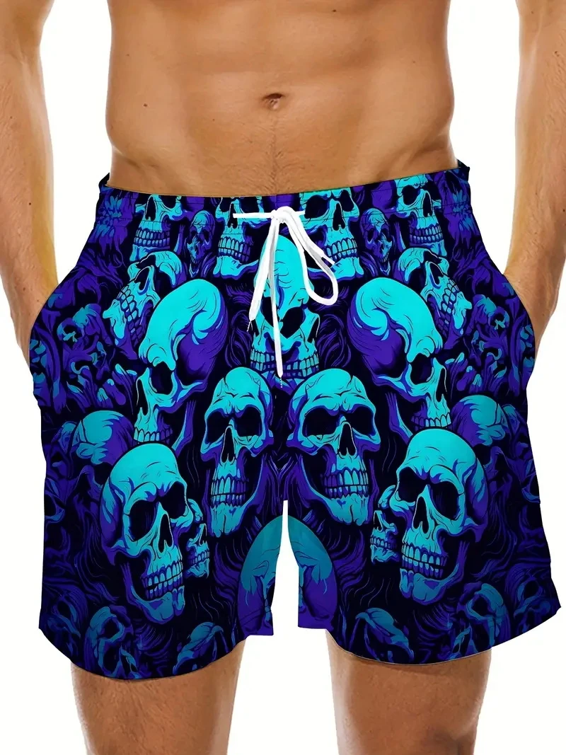 New Men Beach Pants Horror Skull 3D Printed Men\'s Shorts Summer Casual Quick-drying Trunks Men\'s Clothing Hawaiian Trendy Shorts