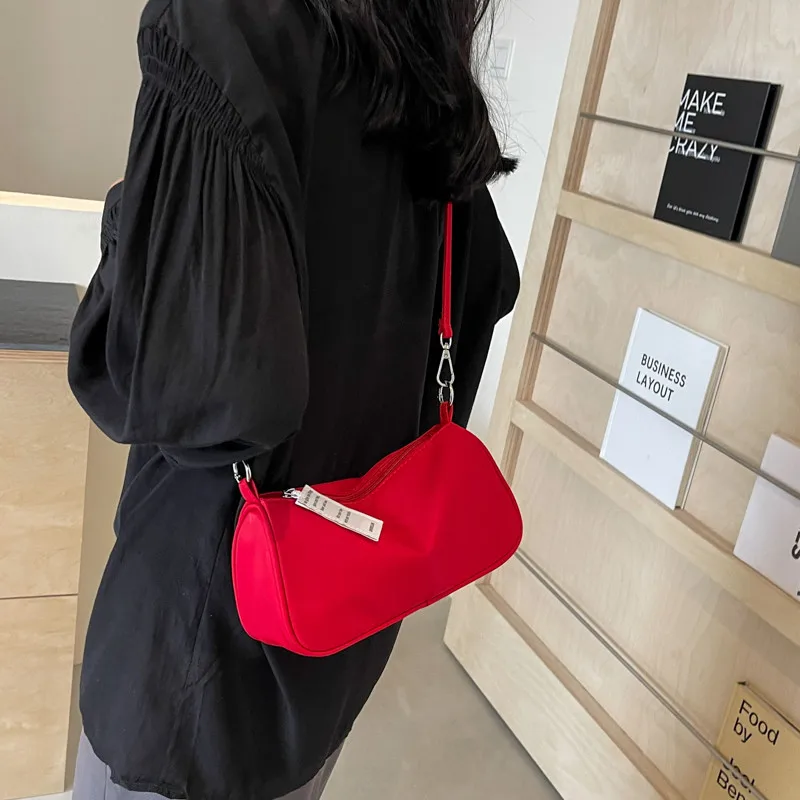 New Fashion Red Shoulder Bag for Women Simple Versatile Underarm Handbags Korean Female Casual Daily Crossbody Small Bags