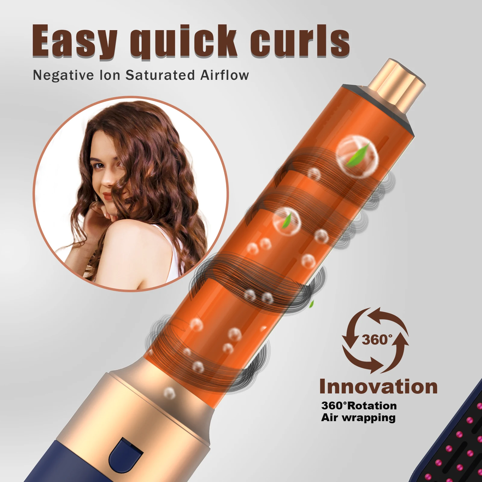 5 in 1 Hair Dryer Brush Multifunctional Hot Air Brush Wrap Negative Ion Hair Dryer Style With Curling Straightener Nozzles