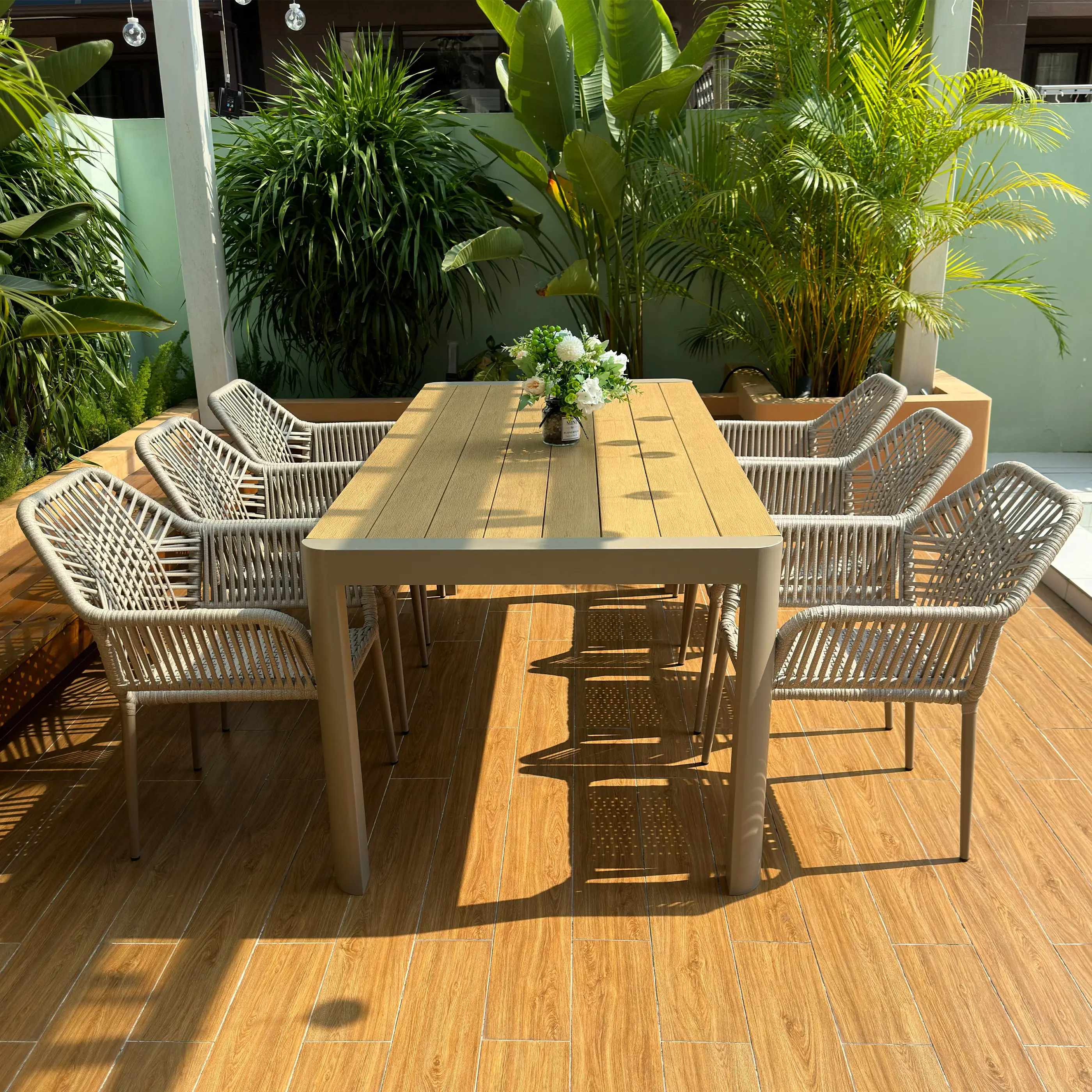 Outdoor tables and chairs plastic wood preservative wood tables and chairs courtyard villa garden open-air leisure rattan chairs