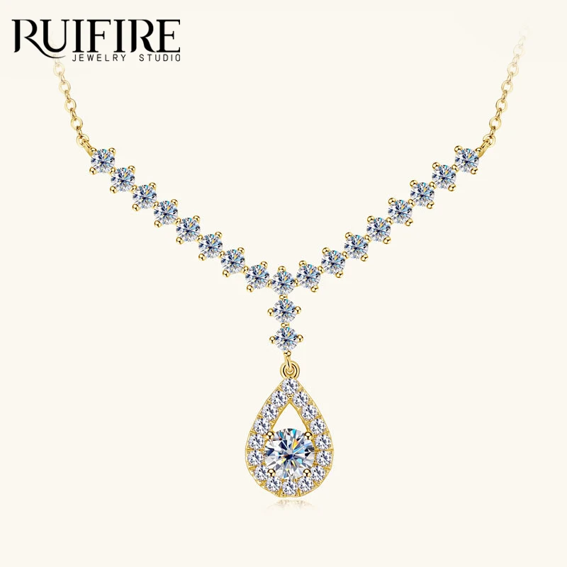 

RUIFIRE Luxury Moissanite Teardrop Pendant Necklace 14K Gold Plated S925 Sterling Silver Chain Necklaces Women Banquet Jewelry