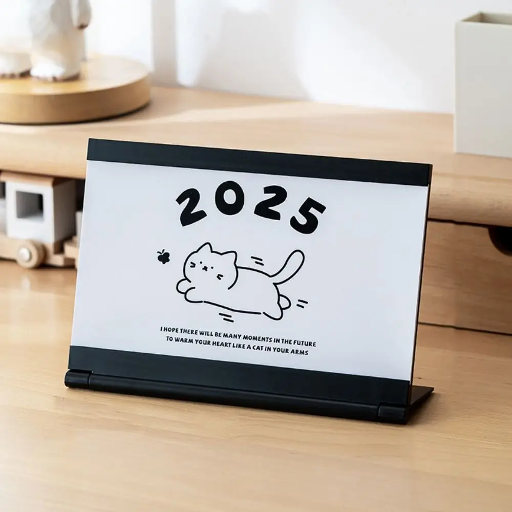 Creative 2025 Cat Desk Calendar Stand with Base Card Insert Design Tabletop Schedule To Do List Paper Craft Monthly Calendar