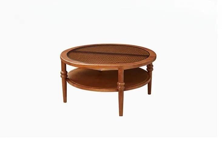 

Скандинавский ретро чайный столик из цельного дерева из ротанга, круглый, для гостиной, дома, стекло, креативный, простой, современный