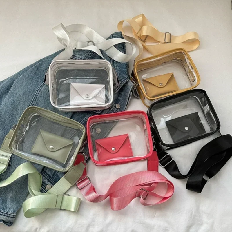 Casual PVC Transparent Clear Women Crossbody Bags Shoulder Bag Handbag Small Phone Bags with Card Holder Wide Straps