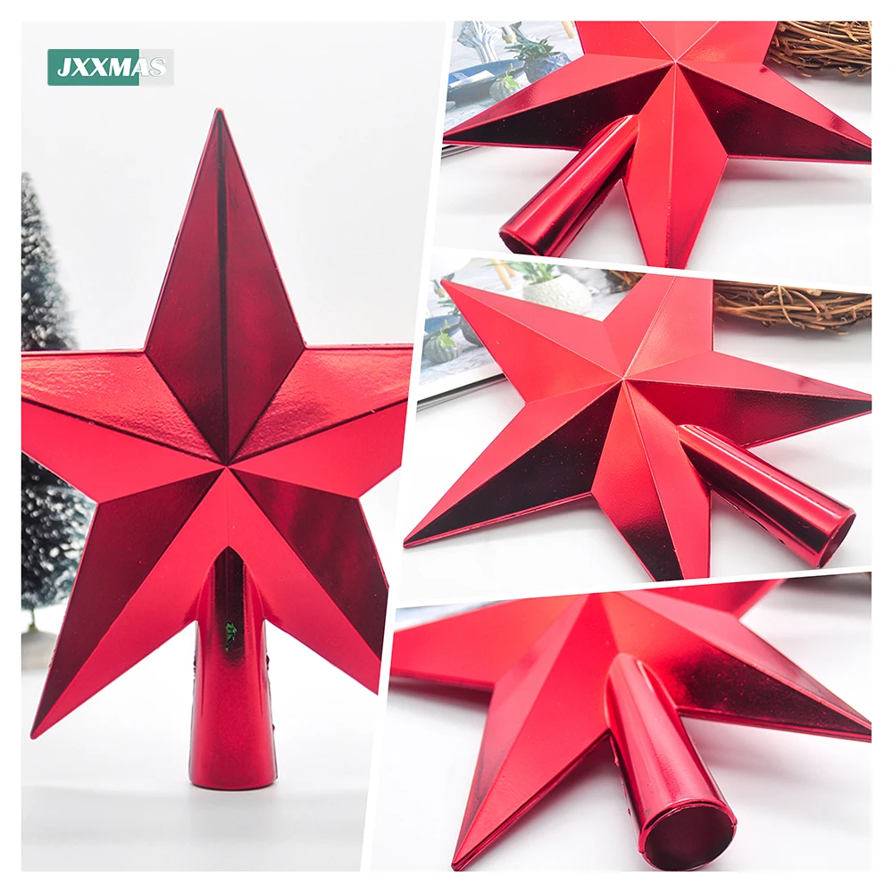 20cm Christmas Tree Top Star 3D Gold Silver Red Pentagram Xmas Tree Ornaments Home Decor Navidad New Year 2023 Natal Noel Gifts
