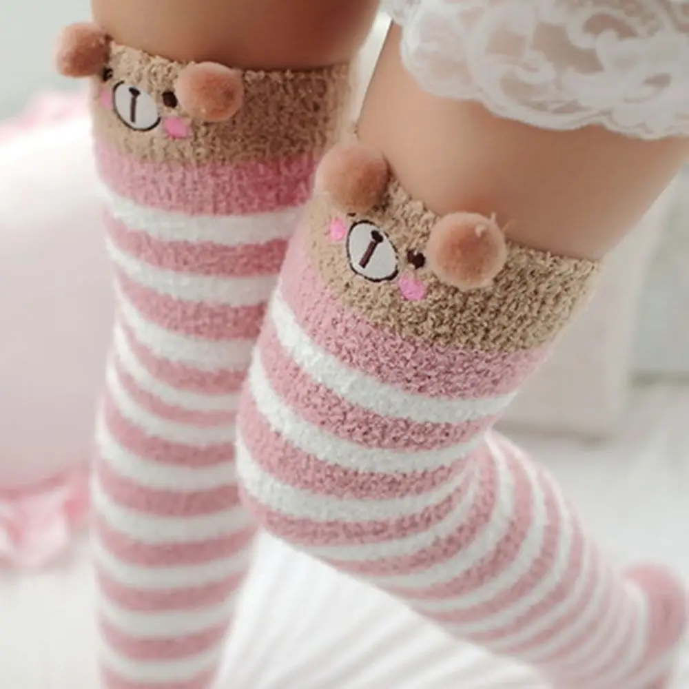 Modeling Compression Printed Kawaii Cute Sock Knee Animal Winter Long Thigh High Striped Warm Socks