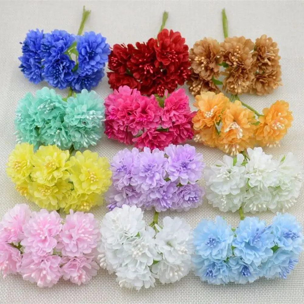 6/18pcs Artificial Flower Silk Carnation Christmas Home courtyard Outdoor garden Wedding Holiday Party Decoration Diy Candy Box