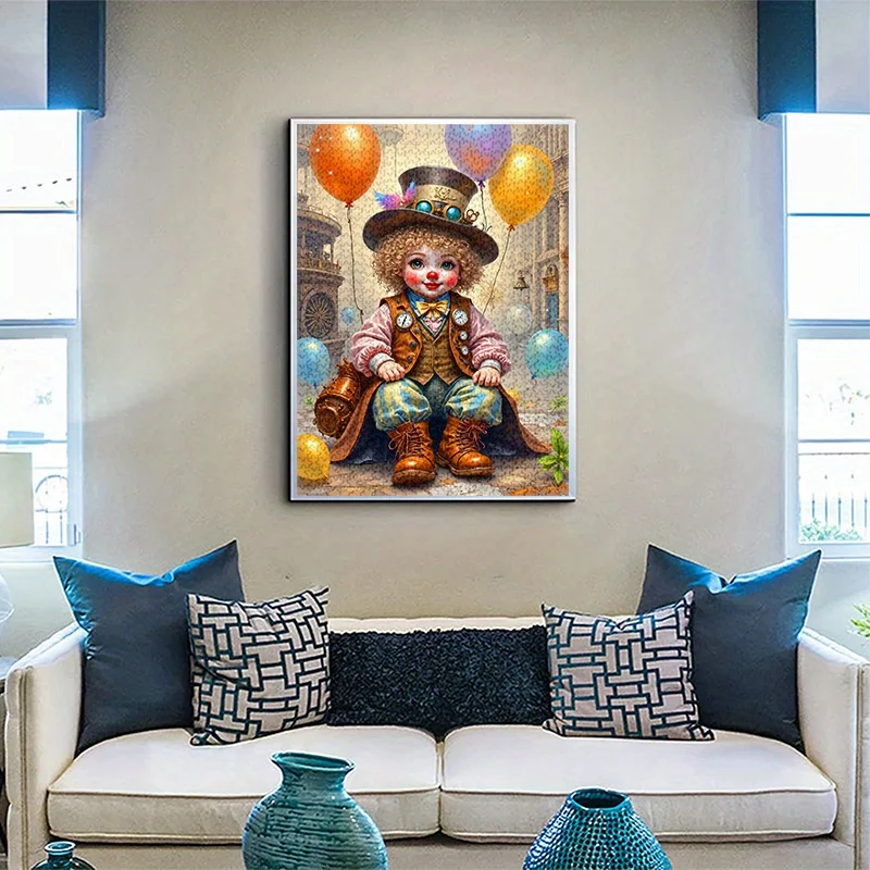 500/1000 قطعة أحجية الصور المقطوعة - مهرج Steampunk الفيكتوري مع بالونات وتروس، ورق ممتاز مضاد للخدش، تحدي متقدم Fa