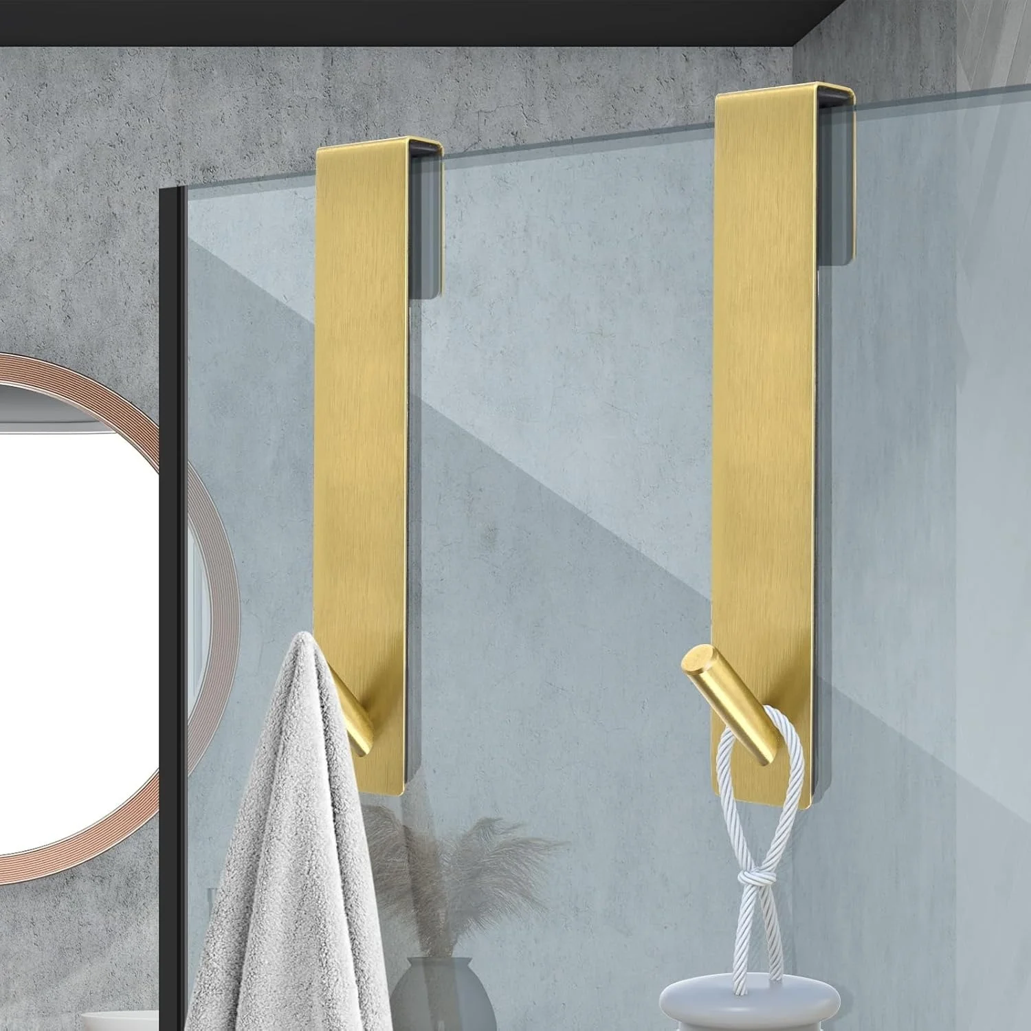 2pcs Heavy-Duty Stainless Steel Glass Door Hooks with Silent Pads - Wall-Mounted Towel Rack for Bathroom for Towels Robes, Coats