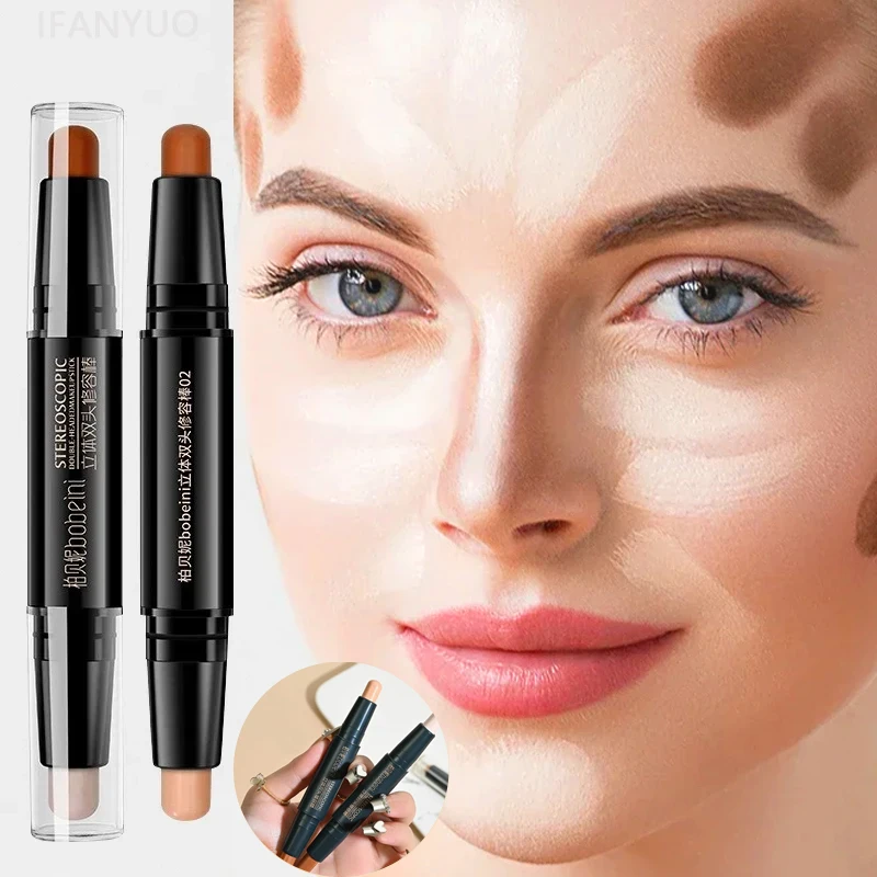 Gesichtskonturierungsstift für das Gesicht, doppelter Verwendungszweck, aufhellender, formender Concealer-Stift, langlebig, natürlicher Nasenschatten, Konturierungskosmetik