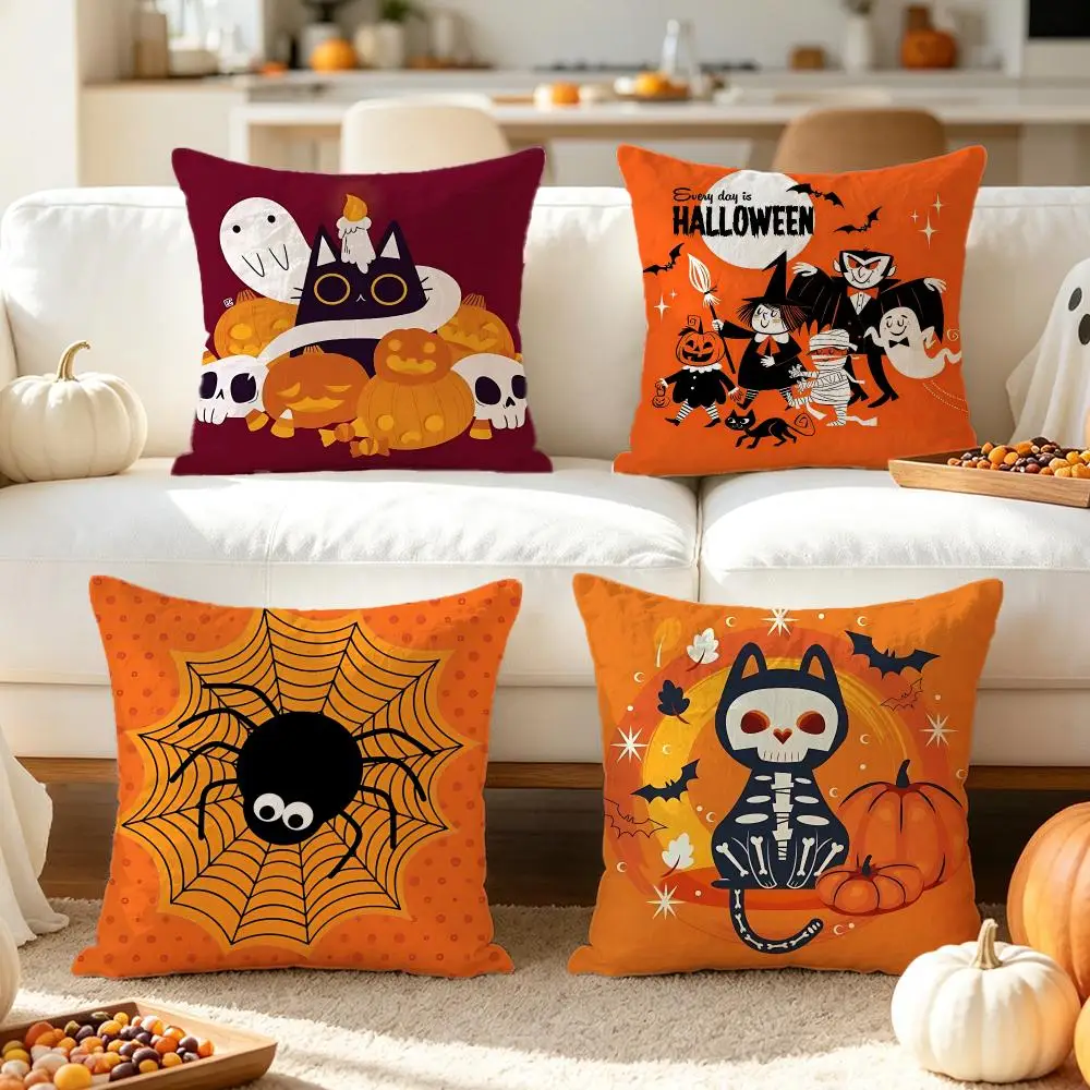 pattern Orange Ghost Spider Cushion Cover Pillow Short Plush Pillow Comfortable and Fresh Style for Living Room Bedroom Gift