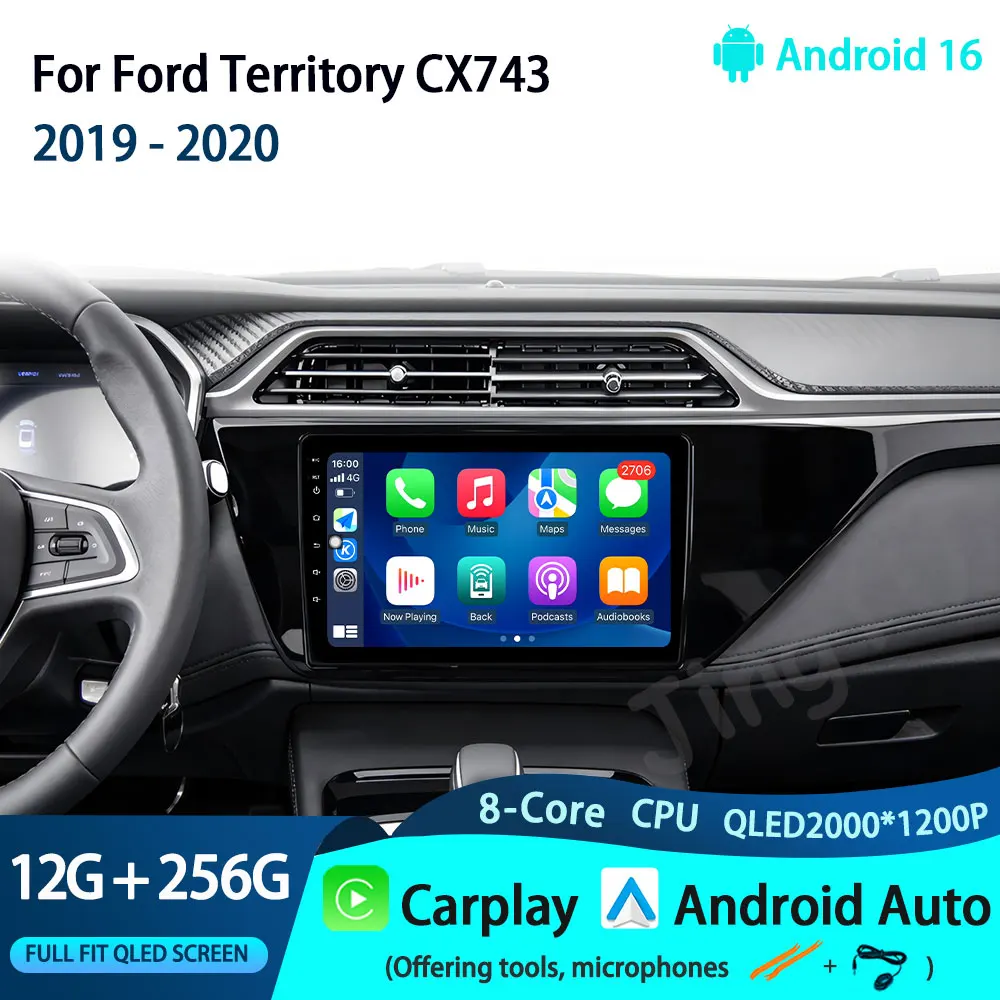Android 16 Car Radio For Ford Territory CX743 2019 2020 GPS Navi No 2DIN QLED 4G WIFI Head Unit BT LTE Wireless Carplay Auto