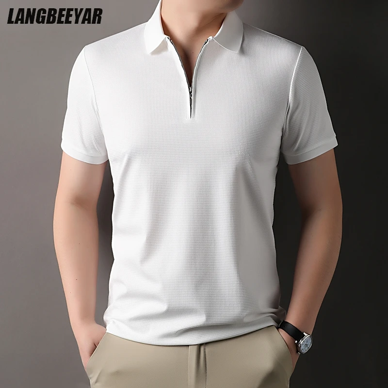 

Top Grade 2025 New Summer Zipper Polo Shirt Men Brand Trendy Designer Luxury Neck Short Sleeve Casual Tops Fashions Men Clothes