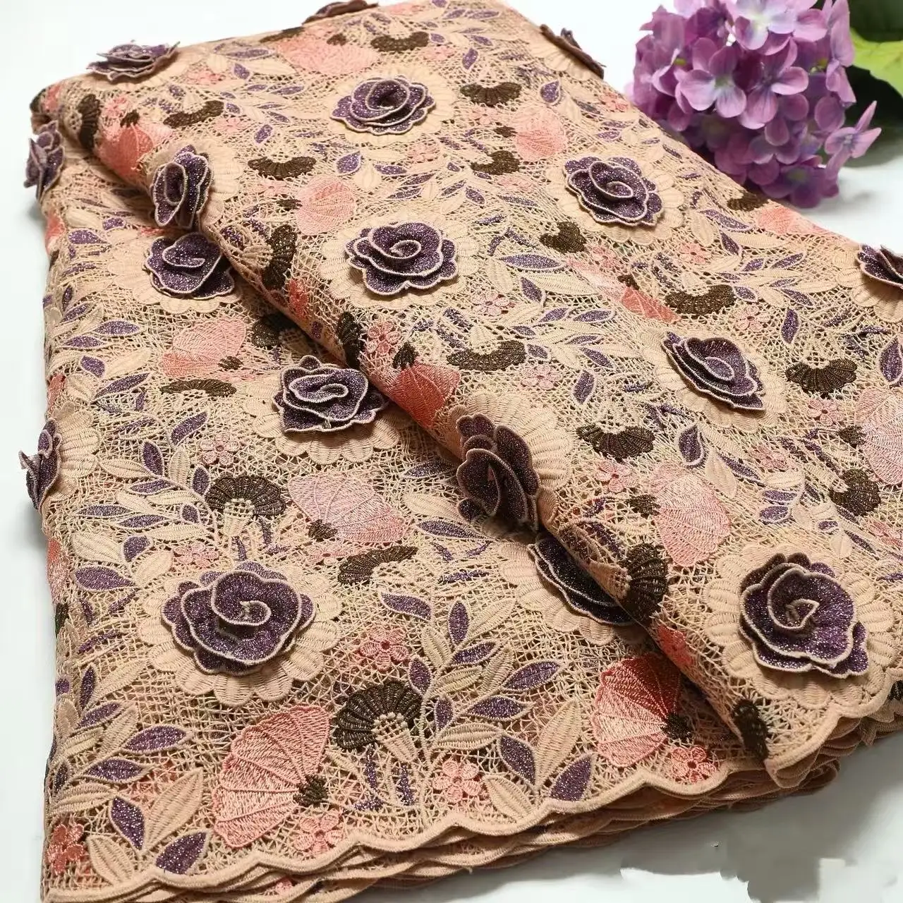 African Water Soluble Lace Fabric 3D Applique Embroidered High Quality Fashion Cord Lace Fabric For Sewing Women Dresses 5 Yards