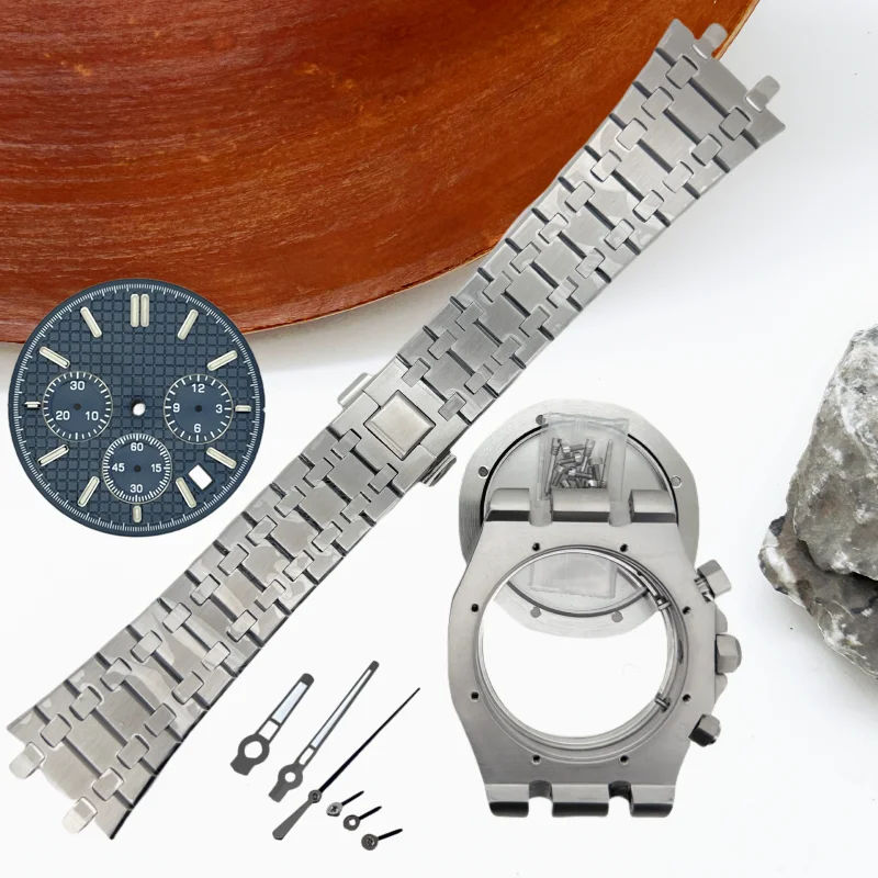 41 мм модифицированный корпус из черного золота, мужской хронограф, ремешок из нержавеющей стали для дуба, японский VK63 VK64, кварцевый механизм без логотипа