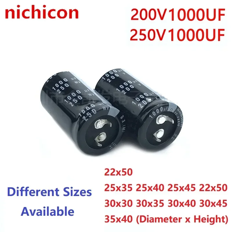 2Pcs/Lot Nichicon 1000uF 200V 1000uF 250V 200v1000uf 250V1000UF 22X50 25x35/40/45/50 30X30/35/40/45 35x40 Snap-in PSU Capacitor