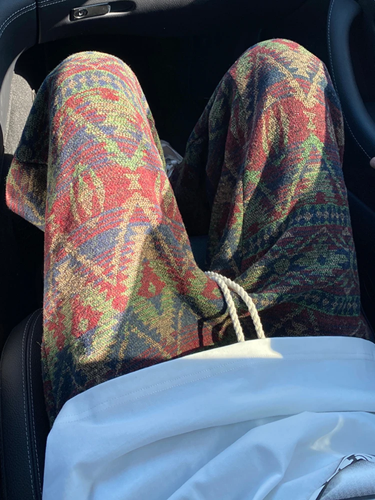 

Модные мужские свободные брюки с широкими штанинами, осенние, прямого кроя, в этническом стиле, американские ретро-брюки в клетку, повседневные, для молодежи