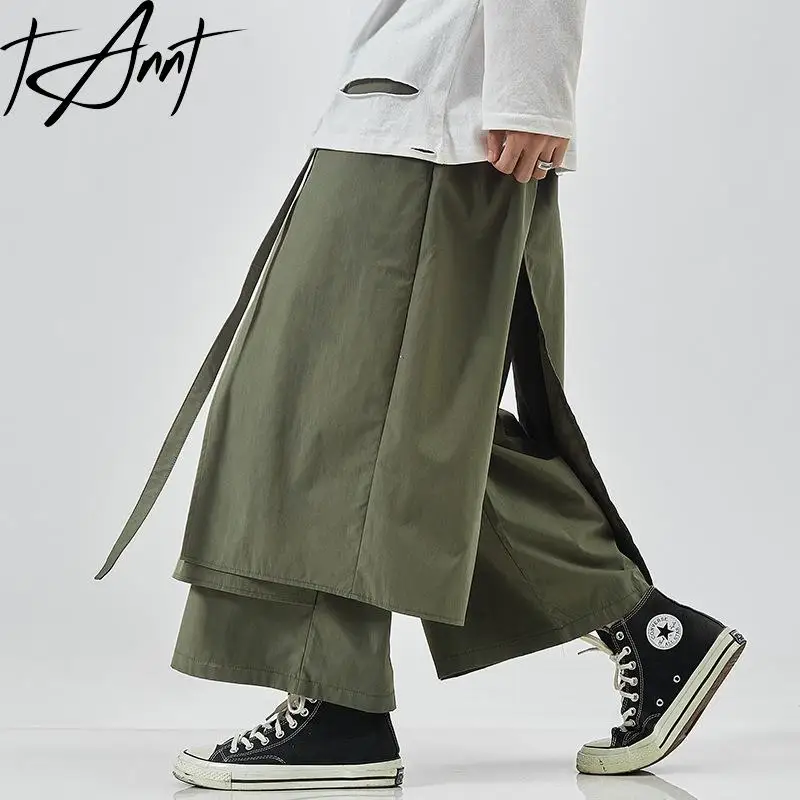 Tannt Women Pant Irregular Fake Two Casual Sweatpants Women Asymmetry Fashion Wide Leg Pants 2023 New Ankle-length Pants Women