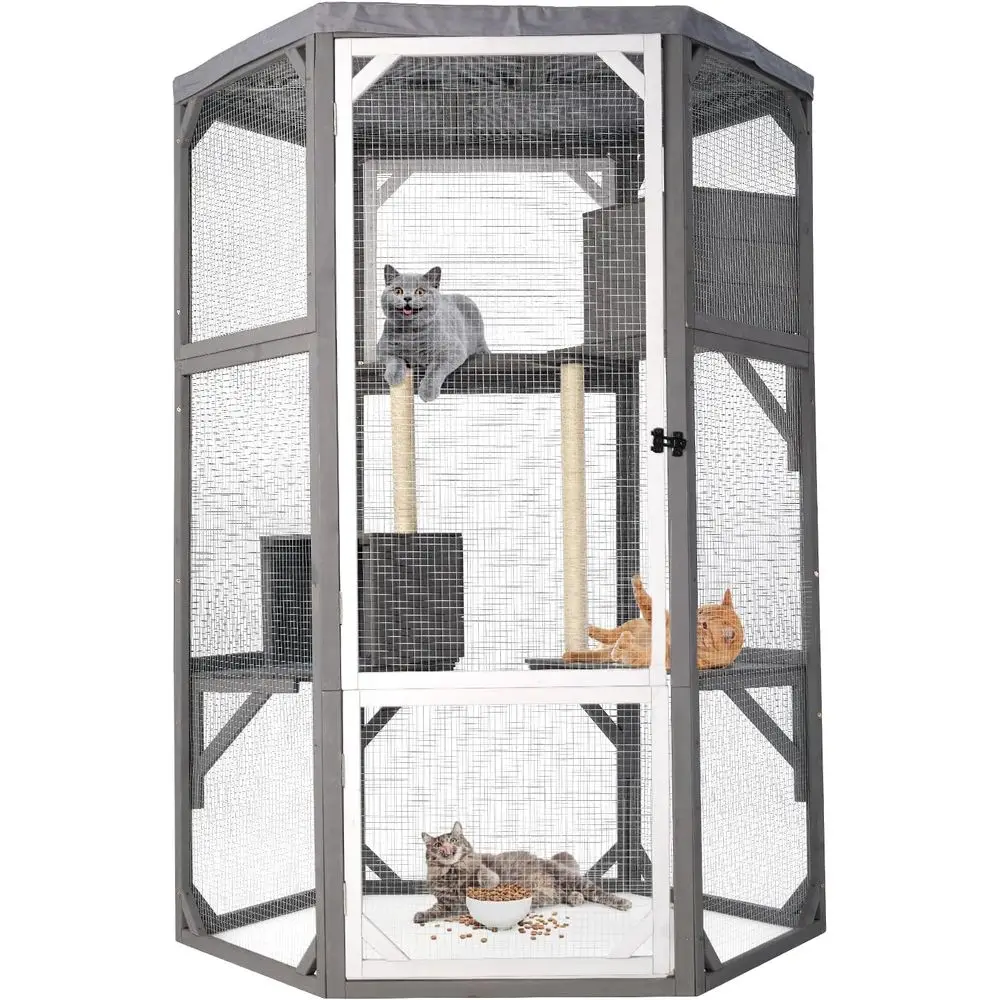 

Уличные вольеры для кошек, большой деревянный домик для кошек, вольер для кошек, который можно подключить к окну, с 2 лежанками, 2 платформами, 2 стойками для когтей