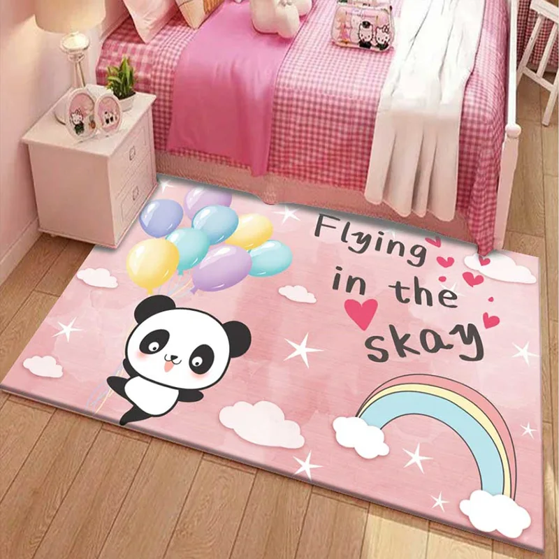 Cartoon Pattern Carpets Girl Bedroom Decoration Carpet Pink Cute Large Rug Childrens Play Room Floor Mat Non-slip Easy Cleaning