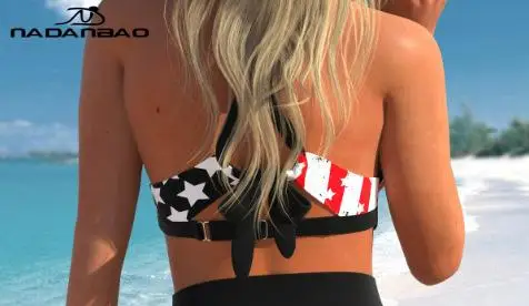 Nadanbao National Flag Print Sexy Bikini Swimsuit Women Independence Day Beach Party Swimwear Bikini Set Female Fashion Bikini